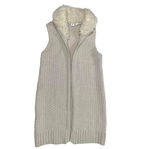 Gap SMALL Womens Sherpa Collar Cream Alpaca Wool Blend Knit Tunic Sweater Vest - Picture 3 of 11